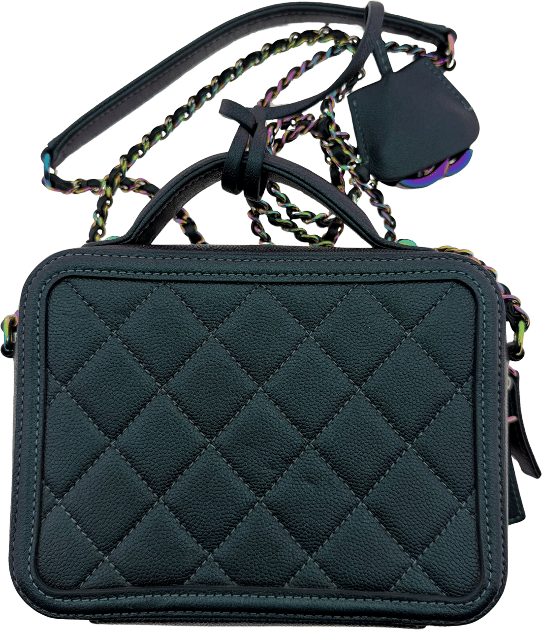 Chanel Chanel Filigree Vanity Case Bag Small Metallic Blue Green limited/ very good Blauw
