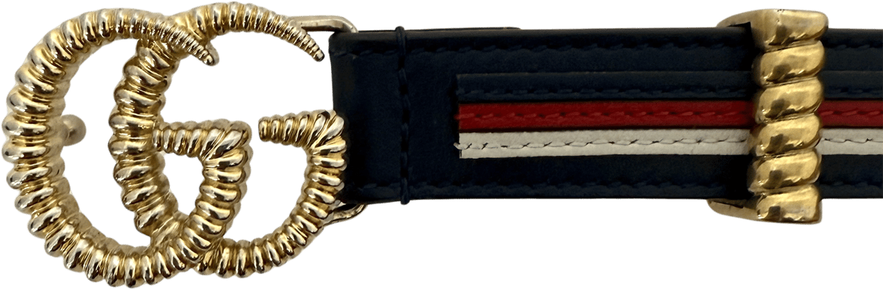 Gucci Gucci Torchon GG Sylvie Belt Navy Blue Red White/ acceptable Beige