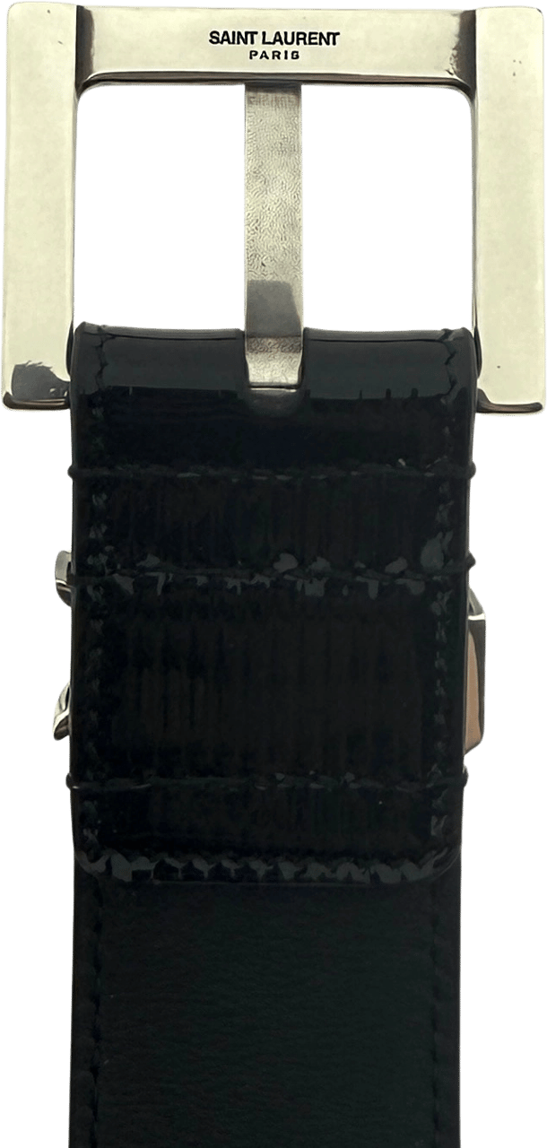 Saint Laurent Saint Laurent Cassandre patent leather belt with square buckle Black / very good Zwart