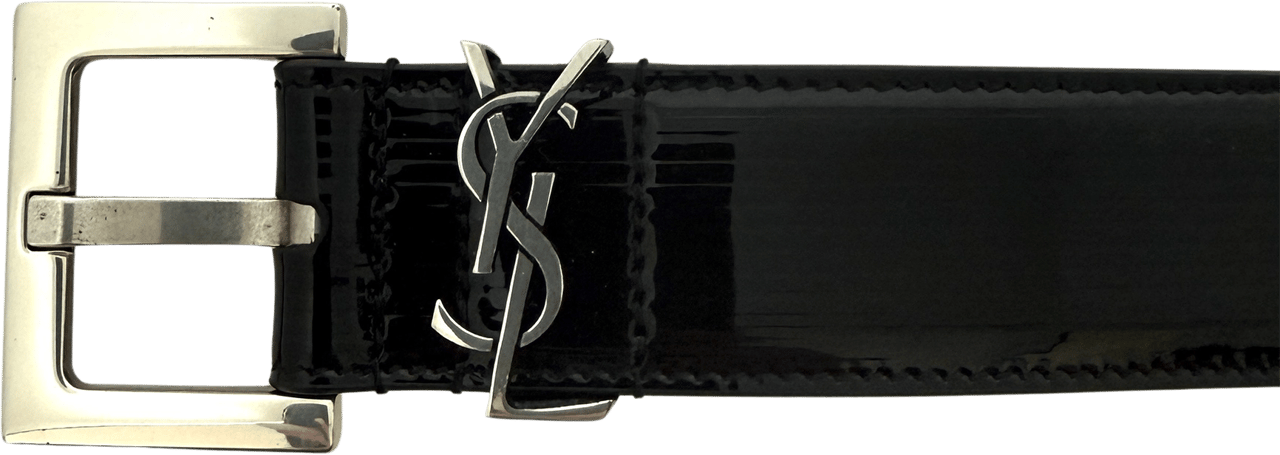 Saint Laurent Saint Laurent Cassandre patent leather belt with square buckle Black / very good Zwart