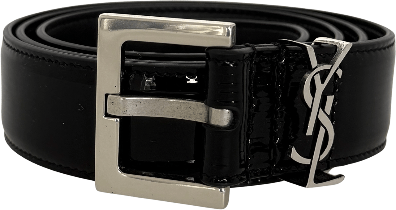 Saint Laurent Saint Laurent Cassandre patent leather belt with square buckle Black / very good Zwart