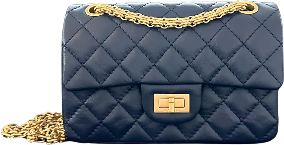 Chanel Chanel 2.55 Mini Bag calfskin in vintage look dark blue full set / as good as new Blauw