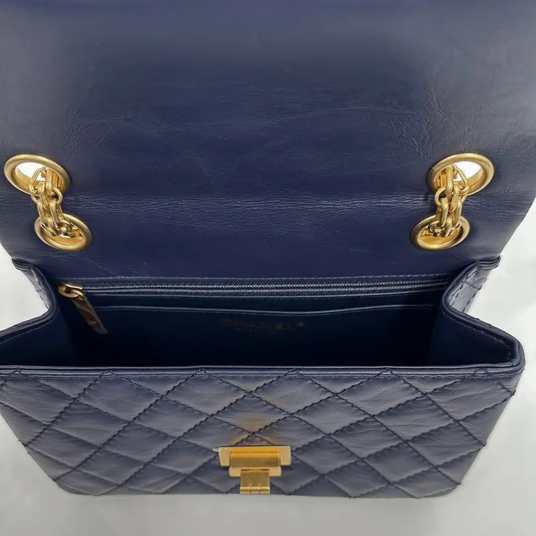 Chanel Chanel 2.55 Mini Bag calfskin in vintage look dark blue full set / as good as new Blauw