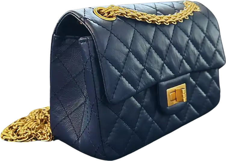 Chanel Chanel 2.55 Mini Bag calfskin in vintage look dark blue full set / as good as new Blauw