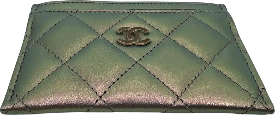 Chanel Chanel Iridescent Card Case Card Holder Leather Purple Fullset / new Zilver