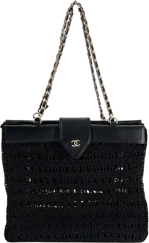 Chanel Chanel Vintage Supermodel Crochet Bag CC Logo / very good Zwart