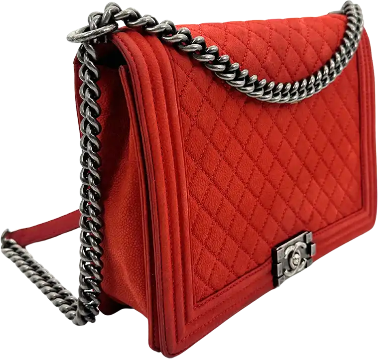 Chanel Chanel Boy Bag Large Caviar Suede Red / Good Rood