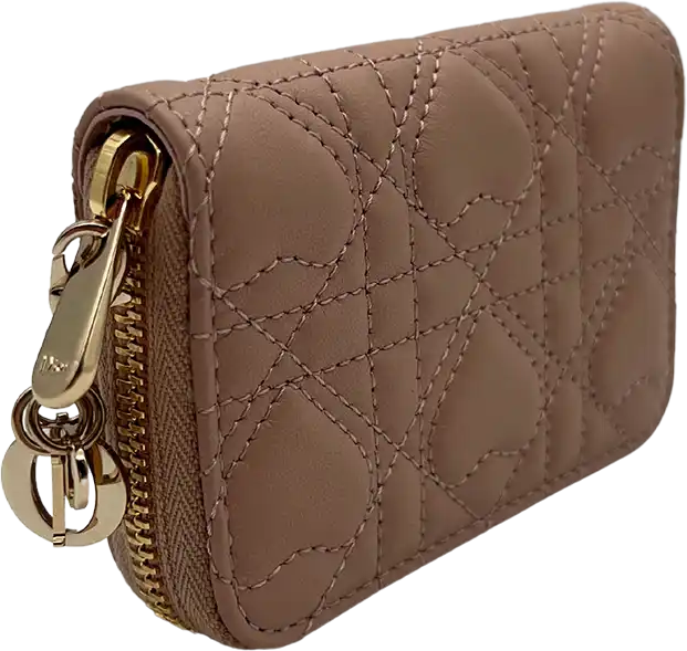 Dior Dior small Lady Dior Voyageur wallet pink Cannage lambskin heart motif limited / new Divers