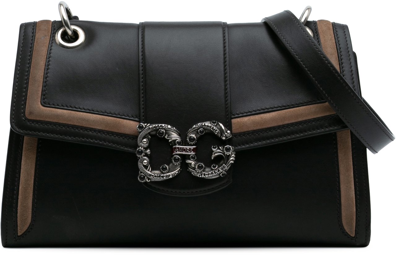 Dolce & Gabbana Medium Leather DG Amore Shoulder Bag Zwart