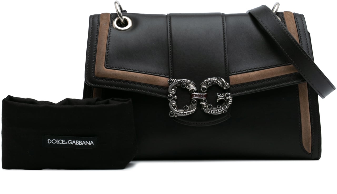 Dolce & Gabbana Medium Leather DG Amore Shoulder Bag Zwart