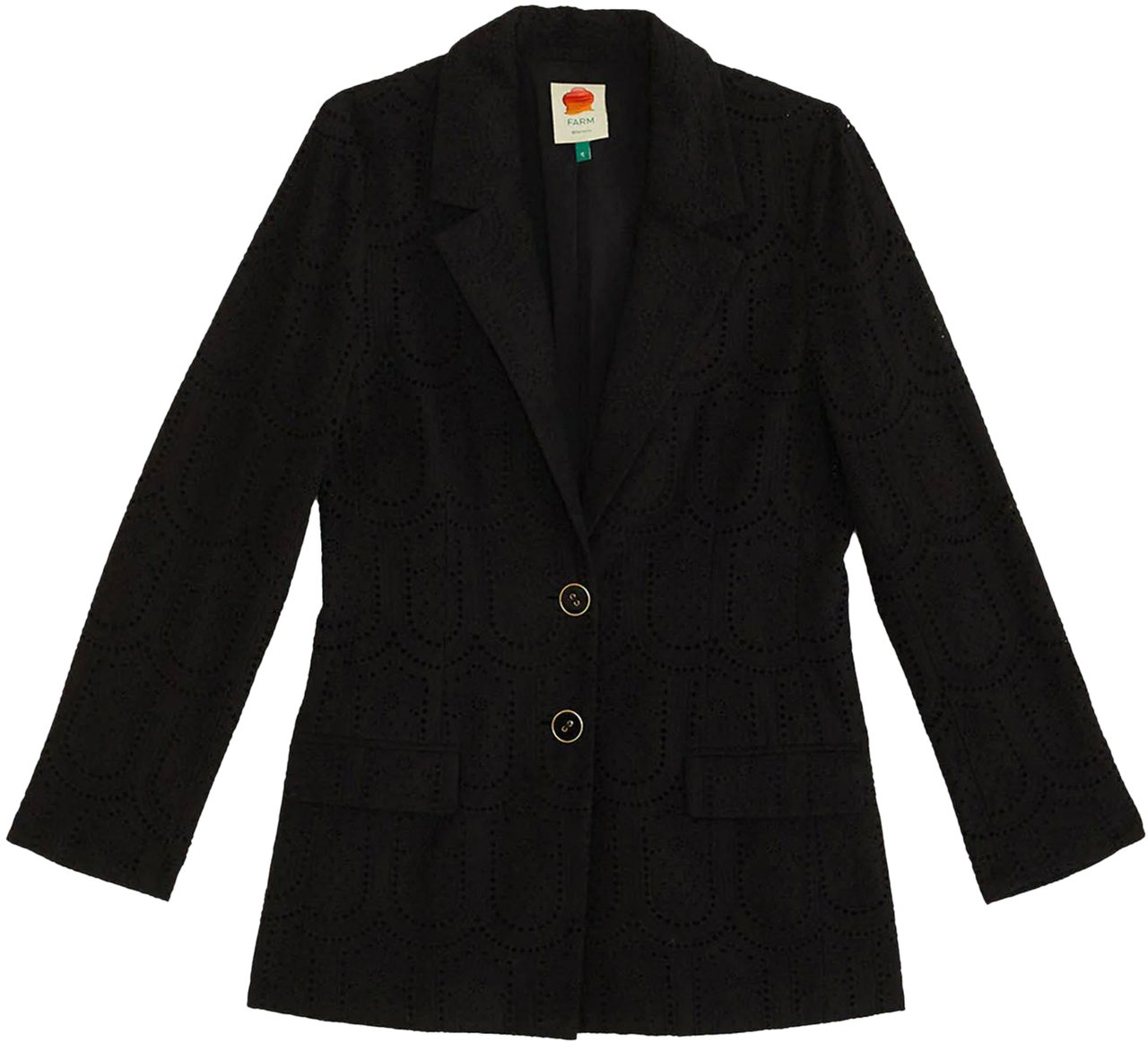FARM Rio BLACK EYELET SINGLE BREASTED BLAZER Zwart