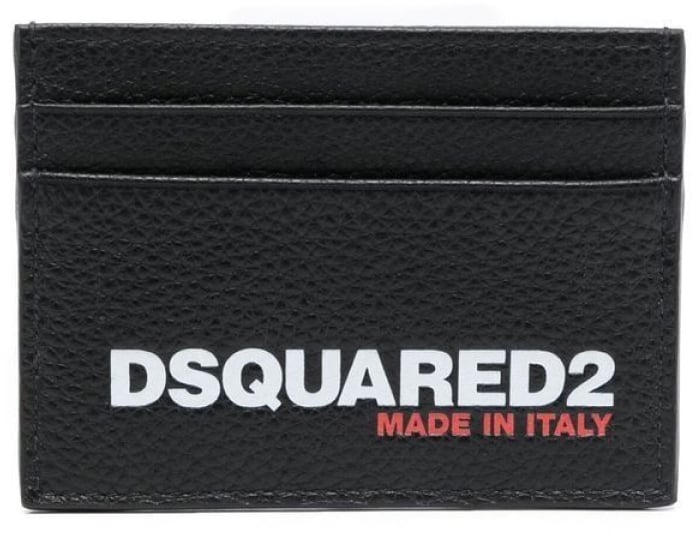 Dsquared2 Tumbled Leather Logo Cardholder Black Zwart