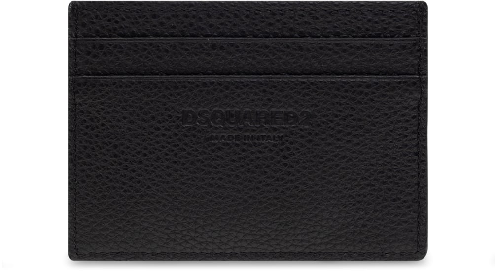 Dsquared2 Tumbled Leather Logo Cardholder Black Zwart