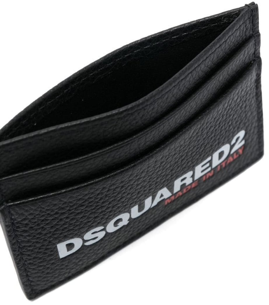 Dsquared2 Tumbled Leather Logo Cardholder Black Zwart