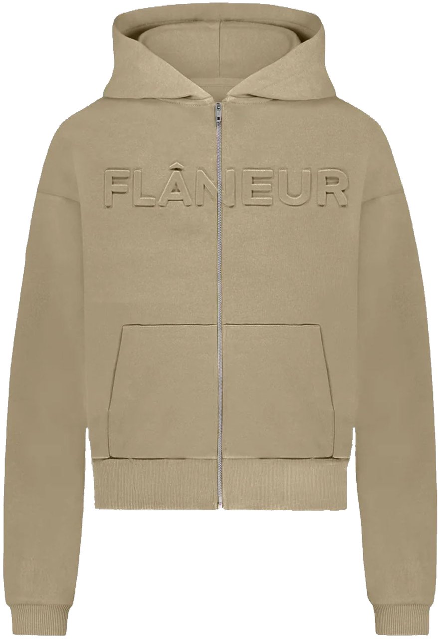 FLÂNEUR EMBOSSED LOGO ZIP THROUGH HOODIE BEIGE Beige