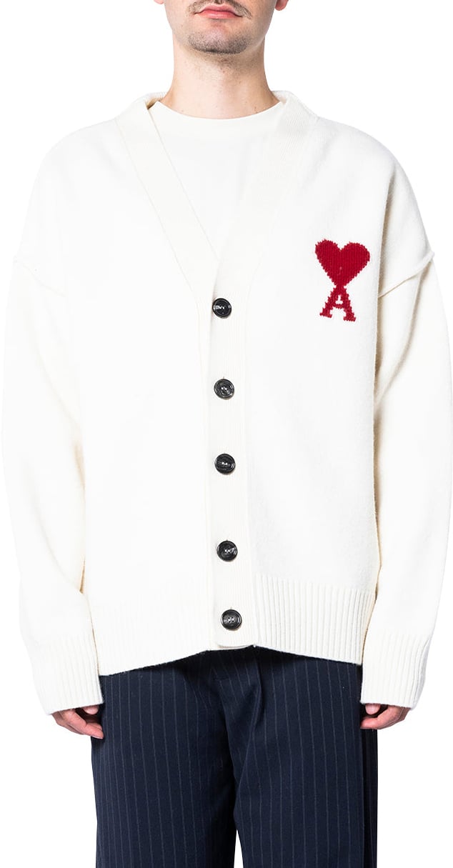 AMI Paris AMI DE COEUR CARDIGAN OFF WHITE/RED Wit