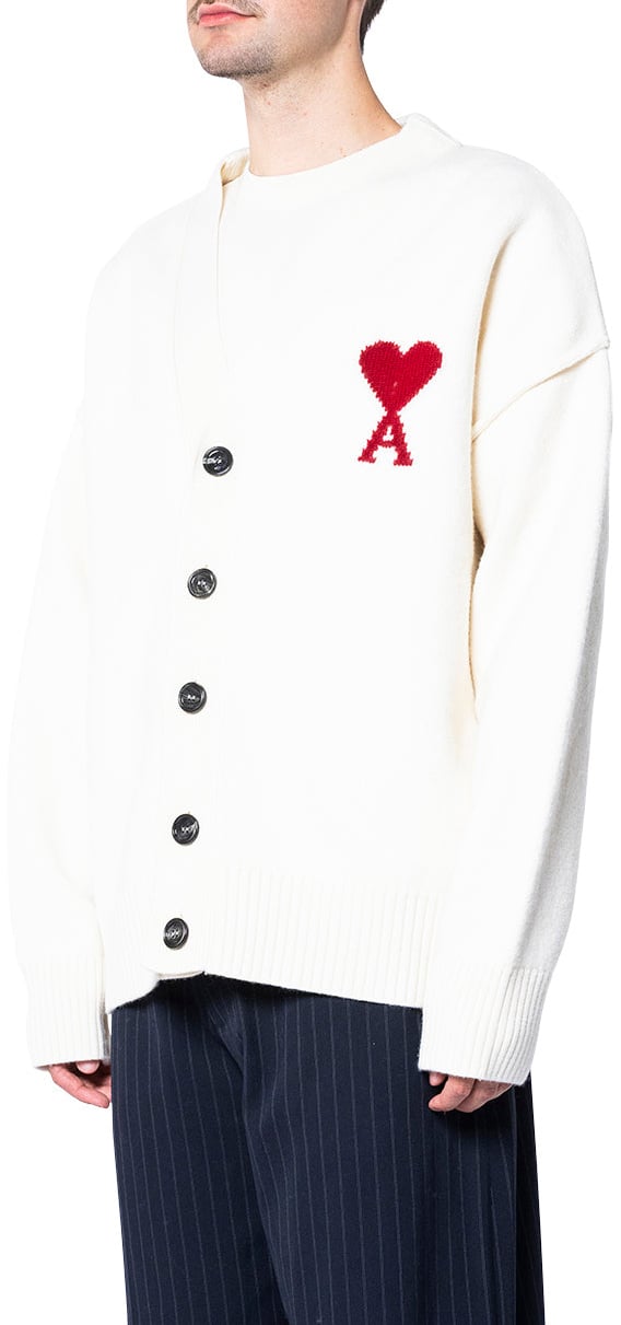 AMI Paris AMI DE COEUR CARDIGAN OFF WHITE/RED Wit