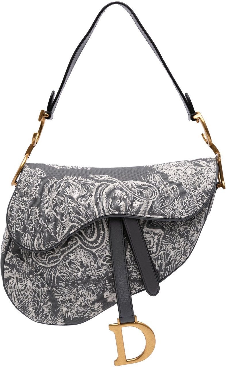 Dior Canvas Reverse Embroidered Toile De Jouy Saddle Bag Grijs