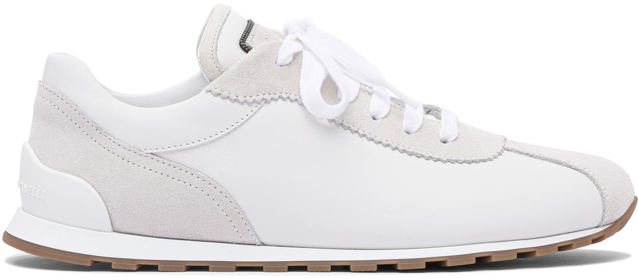 Brunello Cucinelli Suede and calf leather "Runners" sneaker with jewel Wit
