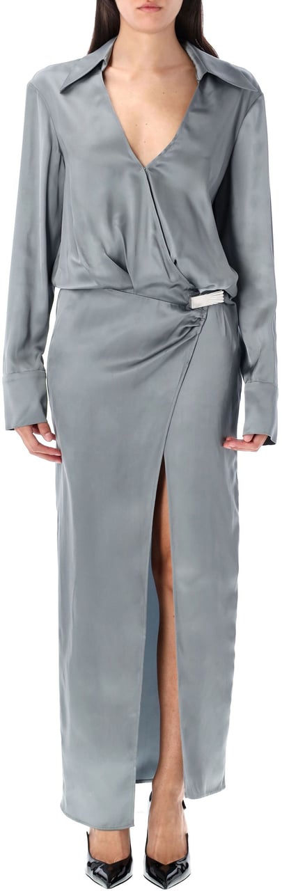 The Attico Long Chemisier Dress Grey Blue Blauw