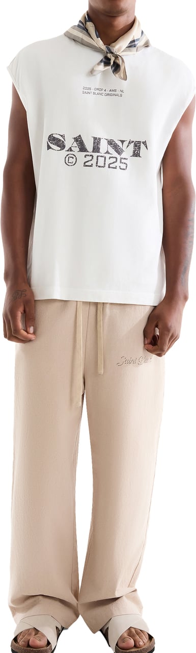 Saint Blanc Stitched Linen Pants Gray Moon Beige