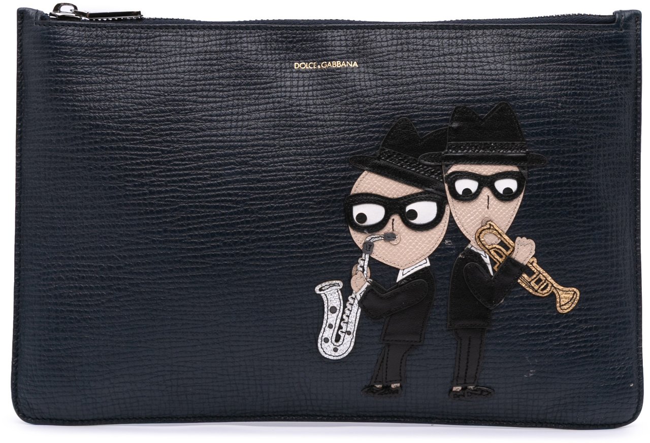 Dolce & Gabbana Leather DG Family Patch Zip Pouch Zwart