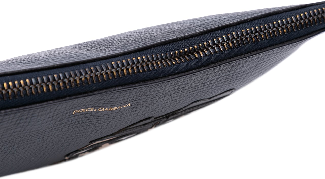 Dolce & Gabbana Leather DG Family Patch Zip Pouch Zwart
