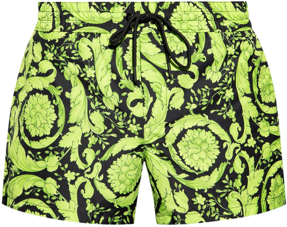 Versace Barocco Print Logo Swim Shorts Groen