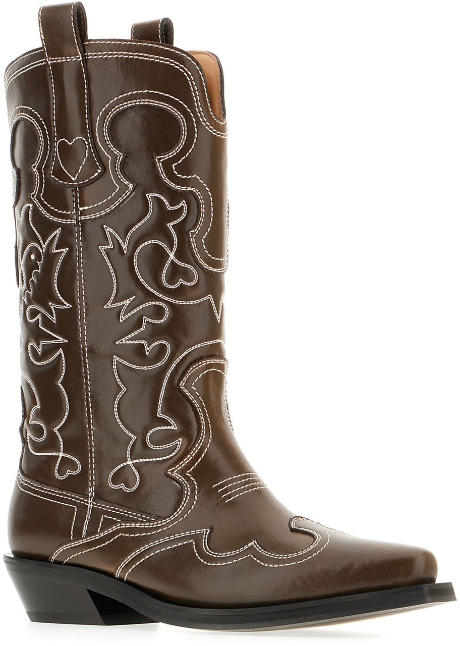 Ganni Ganni Brown synthetic leather Shaft boots Bruin