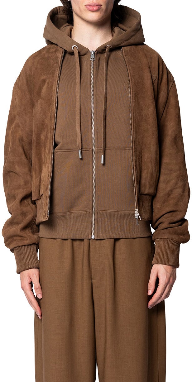 AMI Paris LEATHER ZIPPED JACKET HAZELNUT Bruin