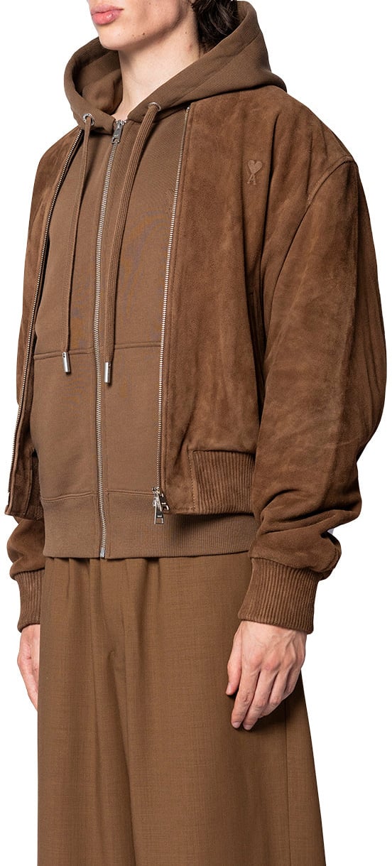 AMI Paris LEATHER ZIPPED JACKET HAZELNUT Bruin
