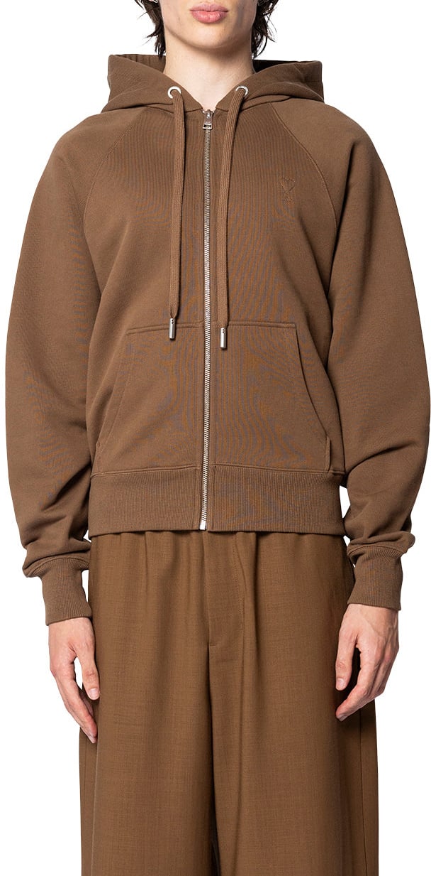 AMI Paris SWEATSHIRT ADC HOODIE WITH ZIP HAZELNUT Bruin