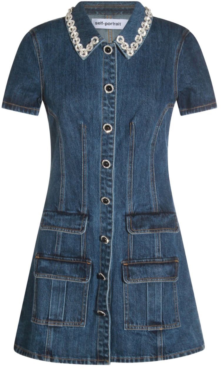 Self-Portrait Dress jeans crystal Blauw