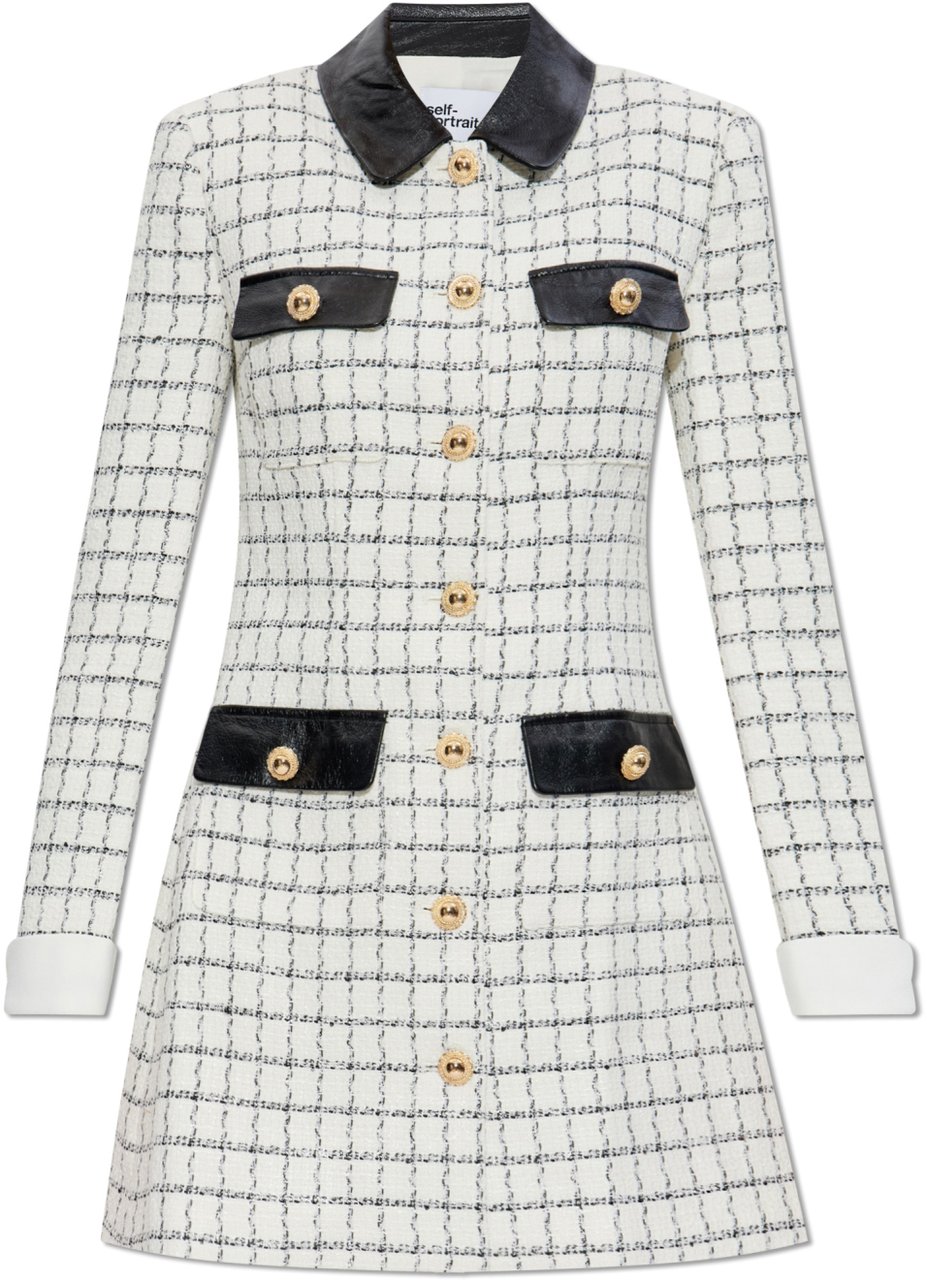 Self-Portrait dress cream check Wit