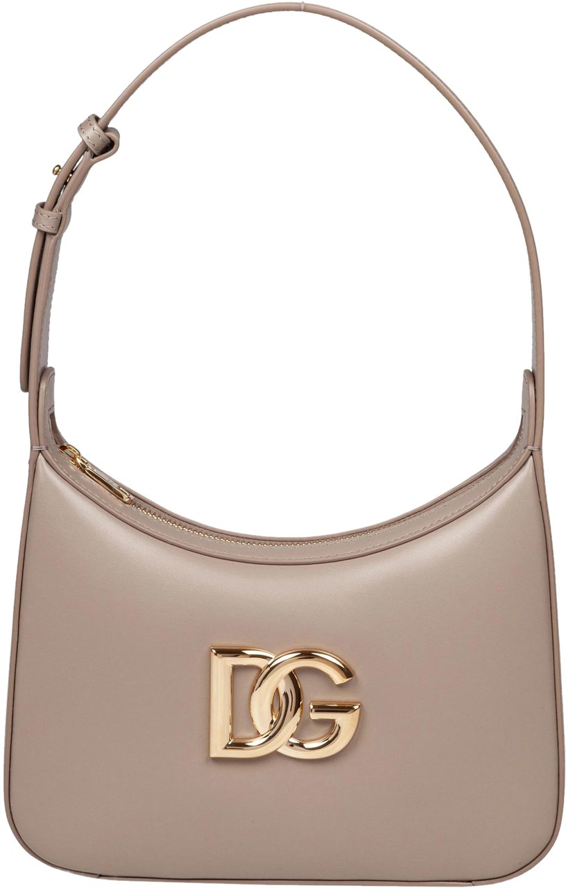 Dolce & Gabbana Dolce & gabbana 3.5 leather shoulder bag with dg logo taupe Grijs
