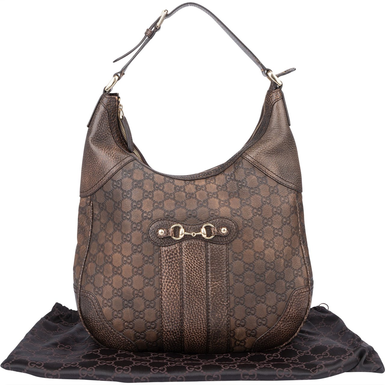 Gucci Gucci GG Leather Monogram Horsebit Hobo Bag Divers