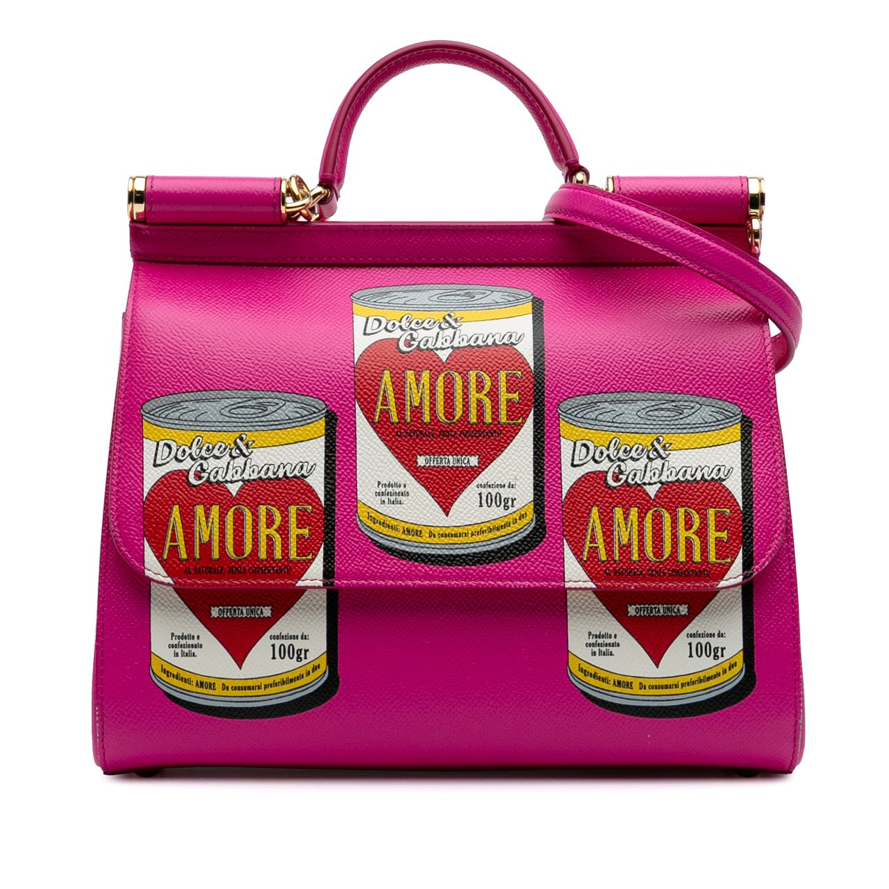 Dolce & Gabbana Medium Calfskin Dauphine Amore Soup Can Print Miss Sicily Satchel Roze