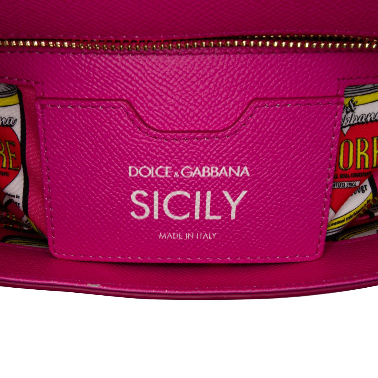 Dolce & Gabbana Medium Calfskin Dauphine Amore Soup Can Print Miss Sicily Satchel Roze