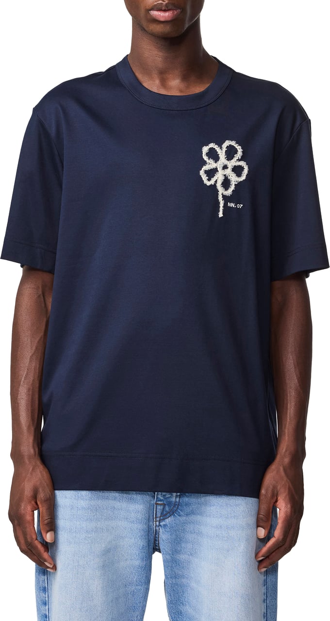 NN07 Pedro Embroidery Tee Blauw