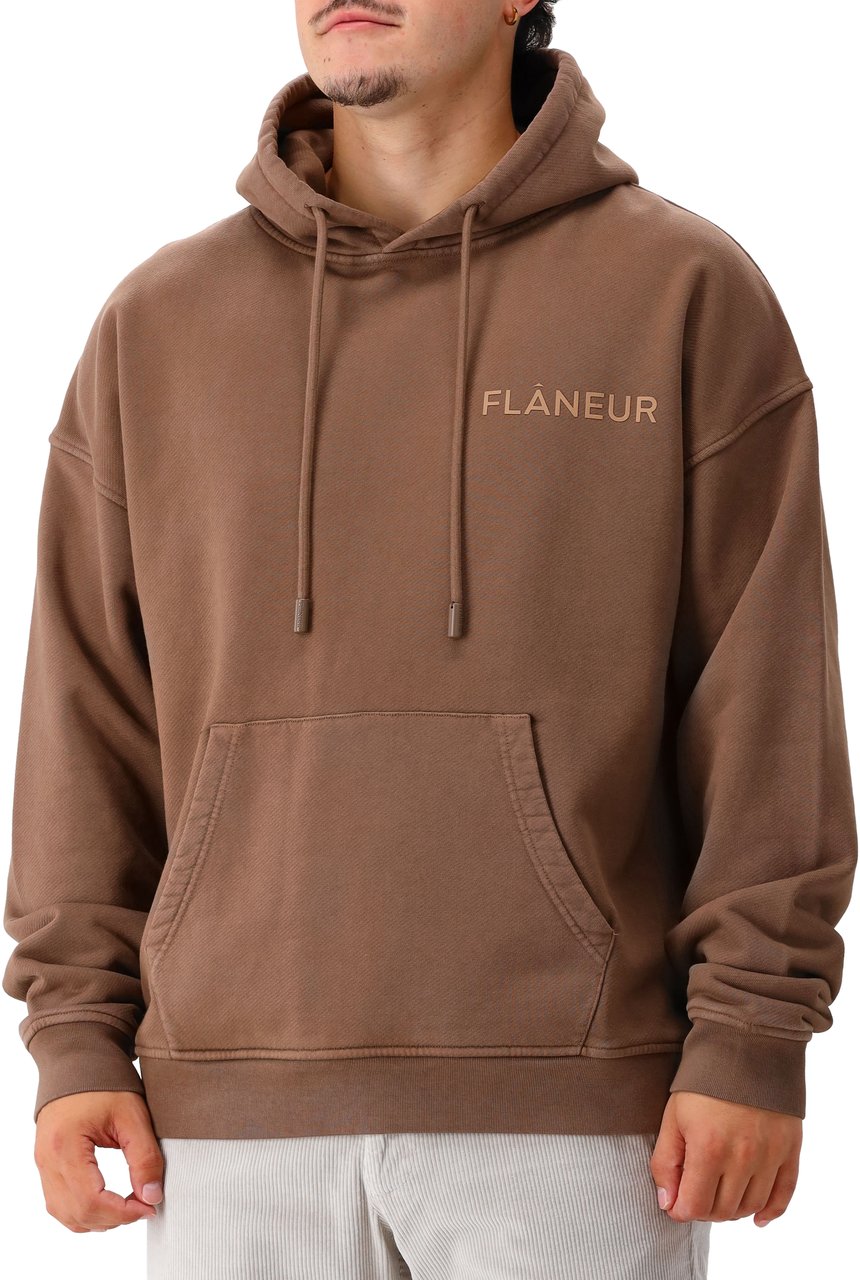 FLÂNEUR Flâneur Hoodie Bruin Double Logo Washed Hoodie Bruin