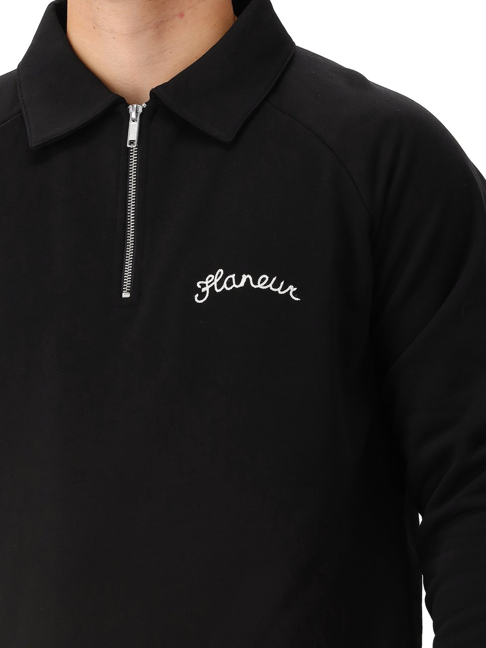 FLÂNEUR Flâneur Sweater Zwart Signature Raglan Half Zip Zwart