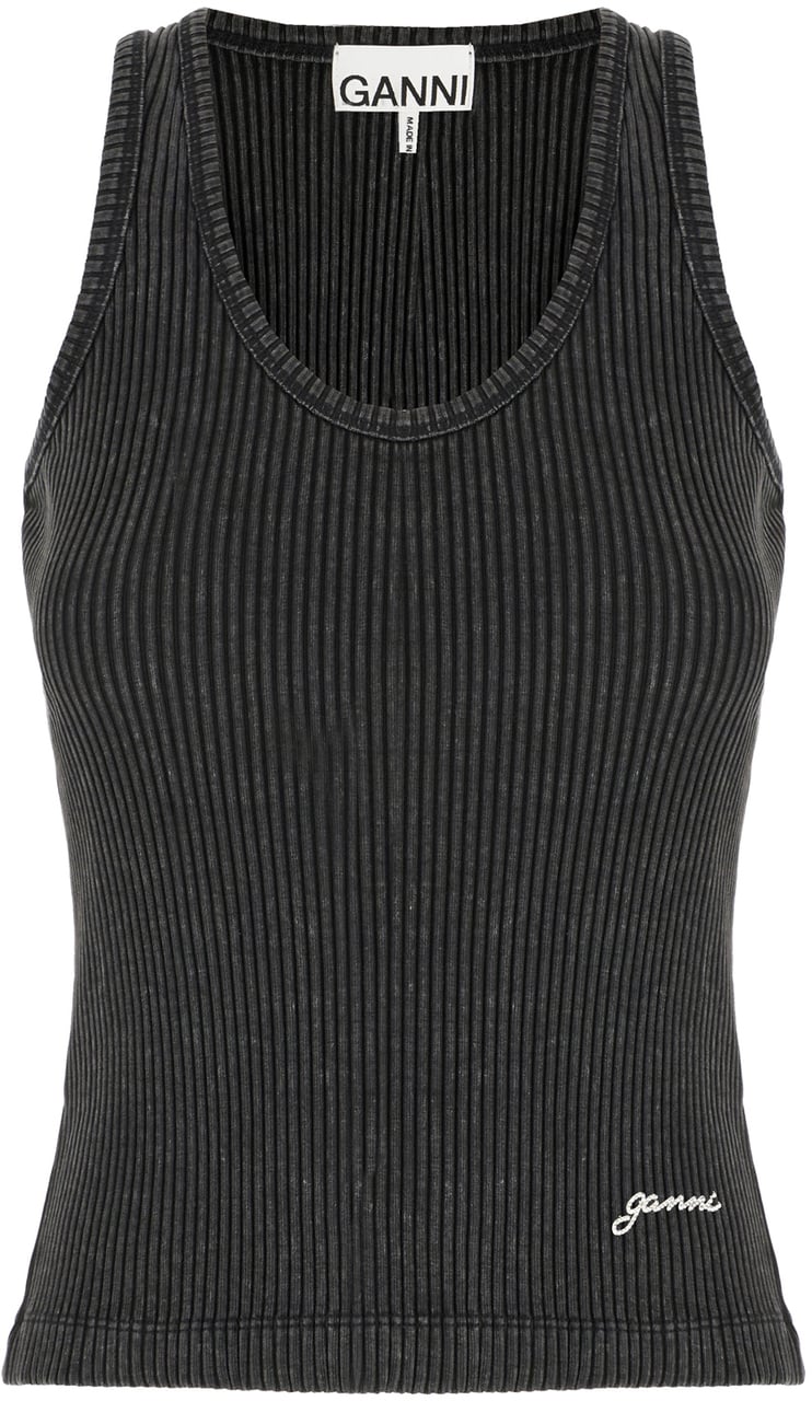 Ganni Ganni Charcoal cotton top Blauw