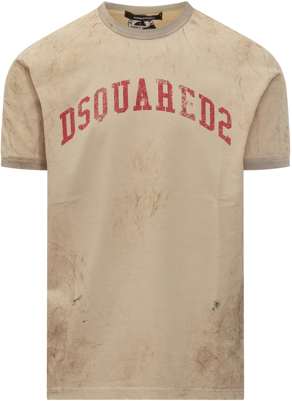 Dsquared2 T-shirt Logo Vintage Effetto Sporco di Dsquared2 Beige