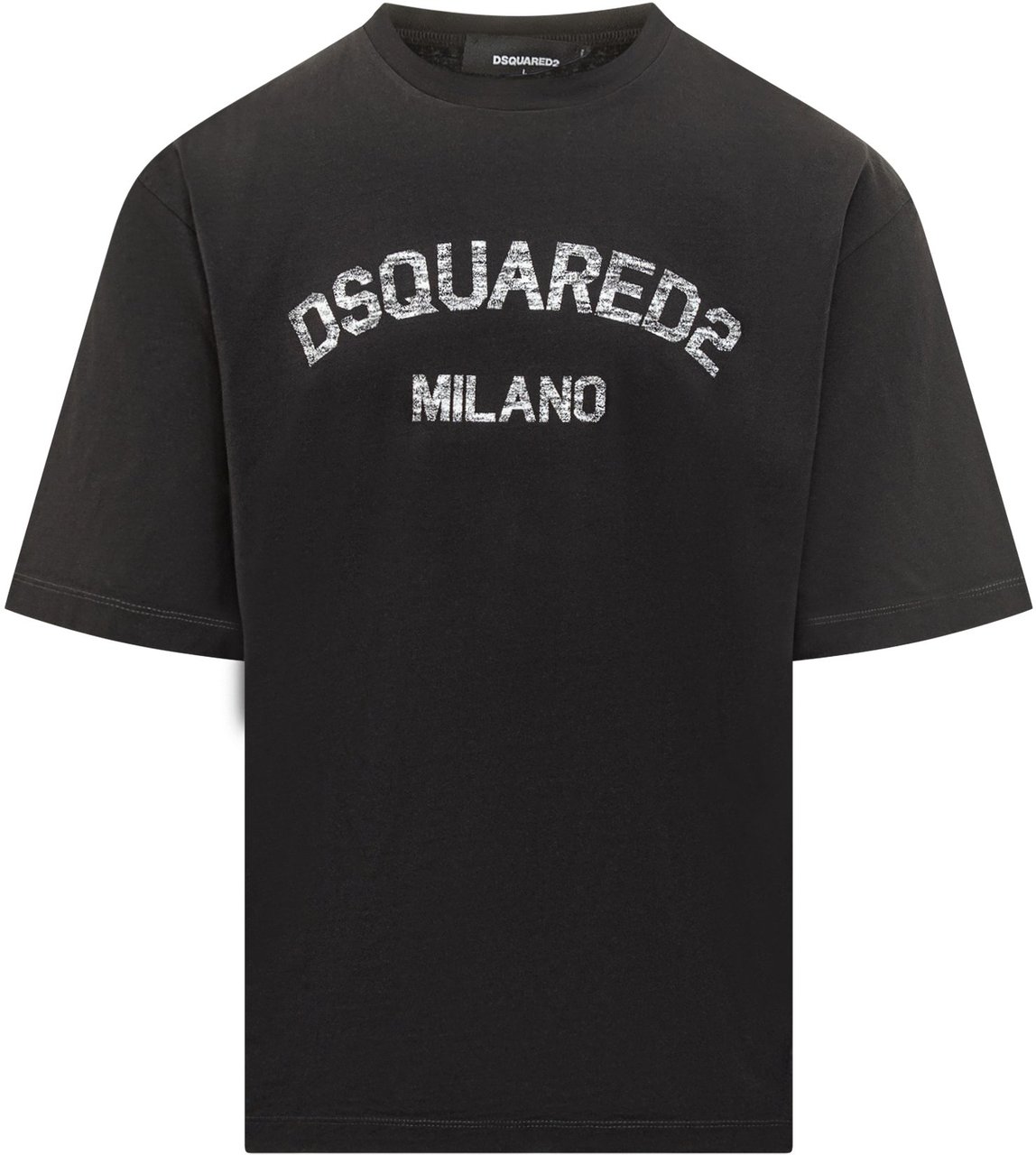 Dsquared2 T-shirt Nera in Cotone con Logo Dsquared2 Milano Zwart