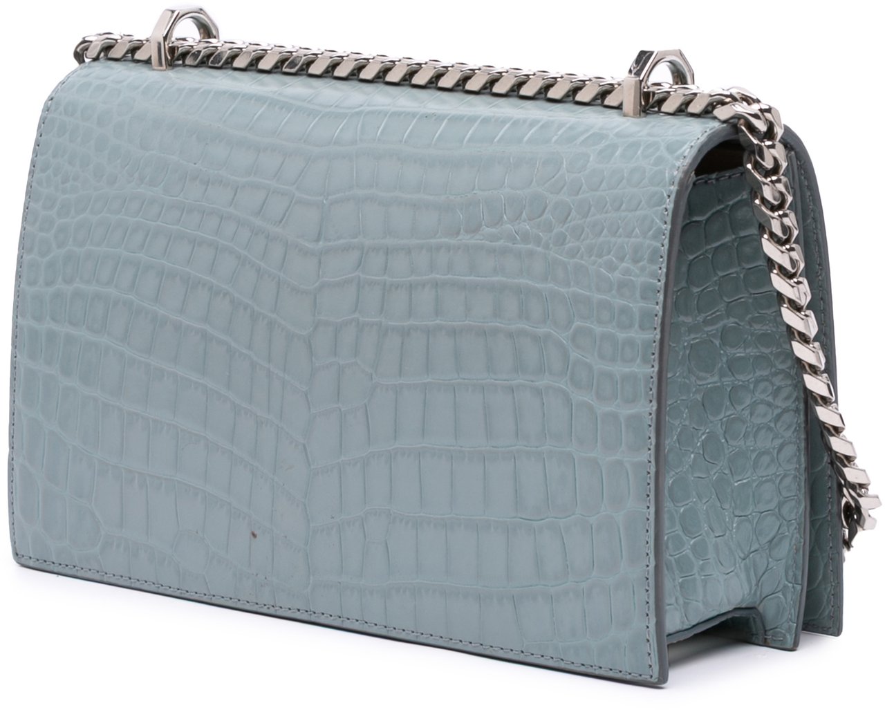 Alexander McQueen Croc Embossed Calfskin Skull Knuckle Duster Crossbody Blauw