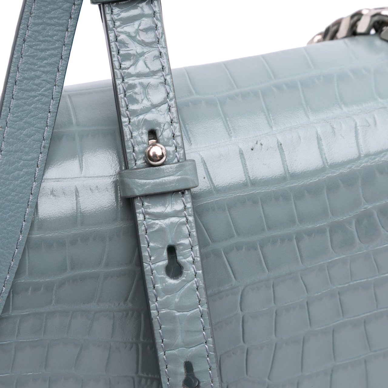 Alexander McQueen Croc Embossed Calfskin Skull Knuckle Duster Crossbody Blauw