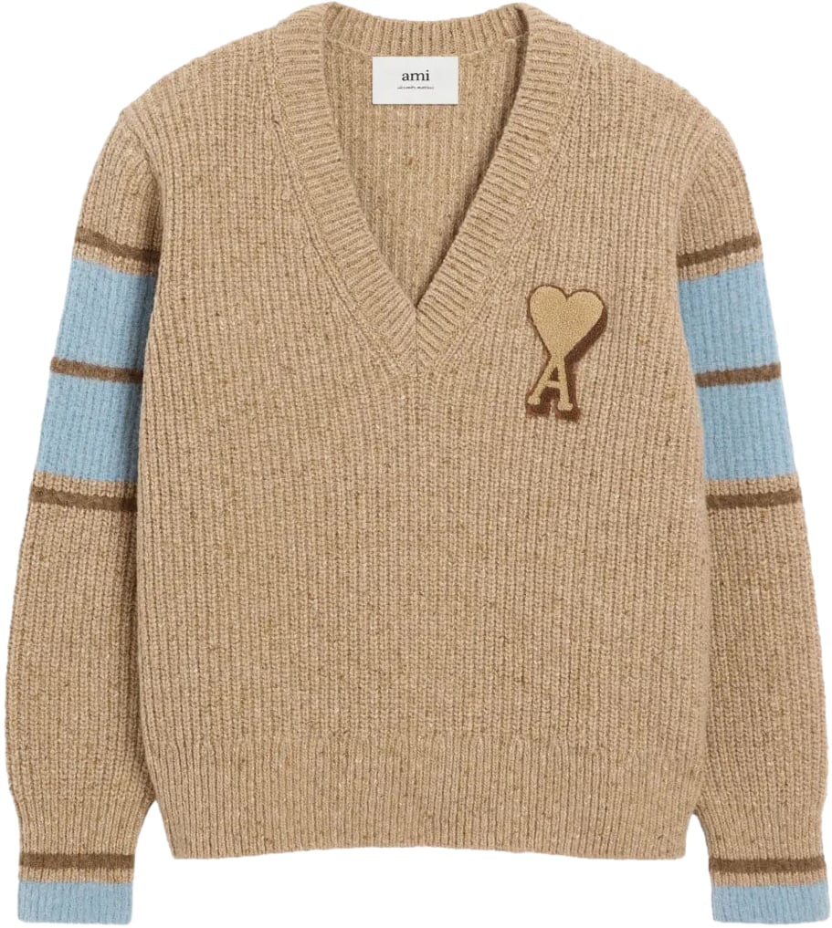 AMI Paris pull col v ami de coeur Bruin