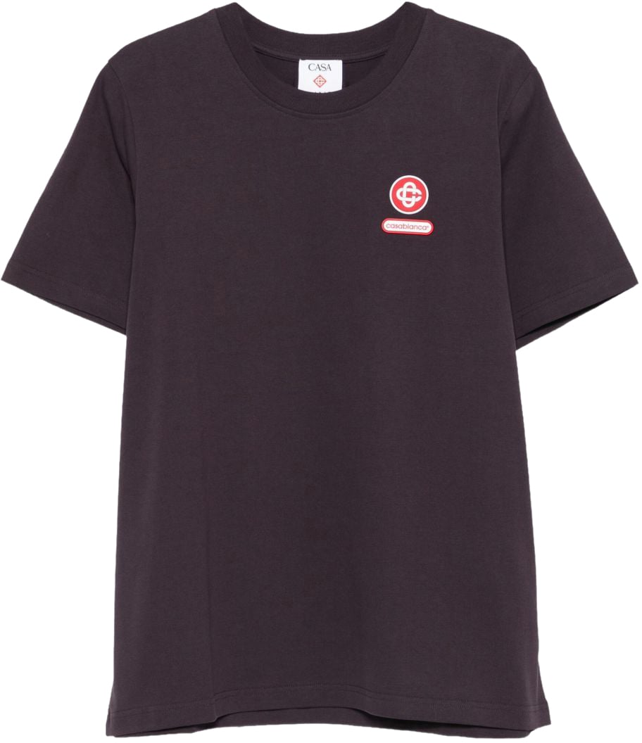 Casablanca T-Shirt Casablanca Marrone con Logo Ricamato Paars