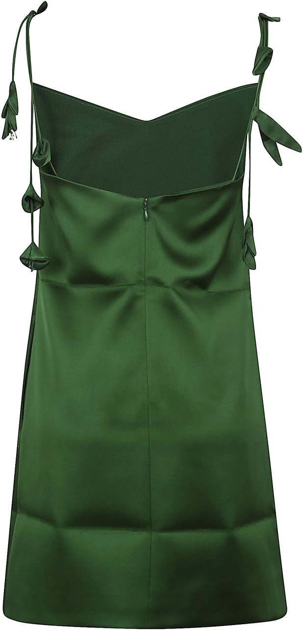 Self-Portrait Satin Flower Mini Dress Verde Groen