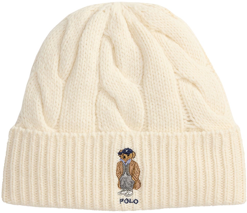 Ralph Lauren Muts Polo Bear Ecru Wit